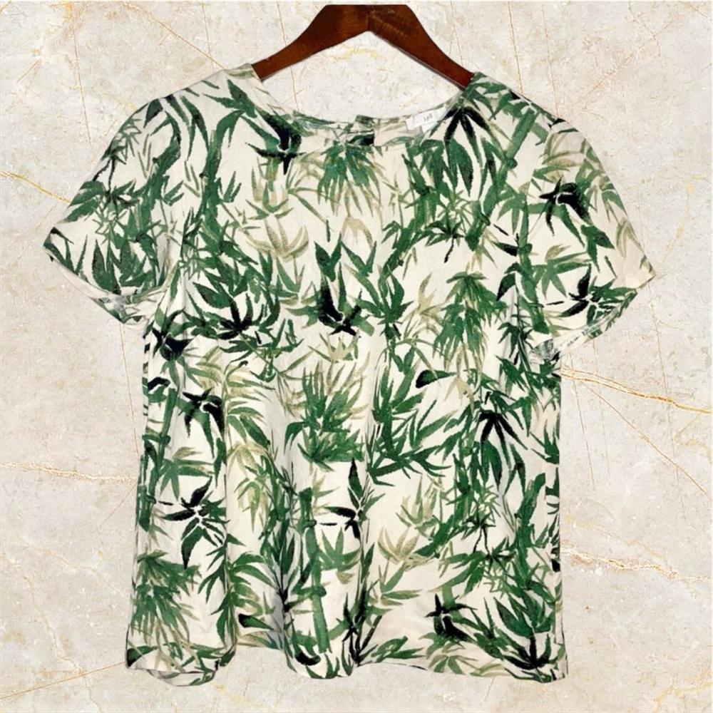 J. Jill Floral Short Sleeve Linen Blend Blouse